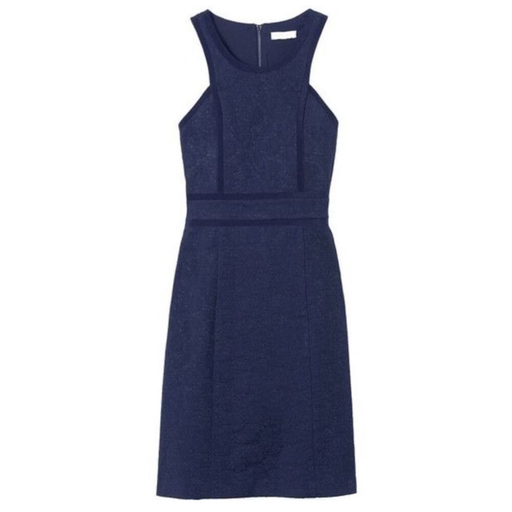 Rebecca Taylor Navy Embroidered Lace Brocade Sleeveless Dress Size 12 NWOT
